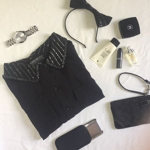 ✨NWOT✨ Forever 21 Sheer Black Top w/Beaded Collar